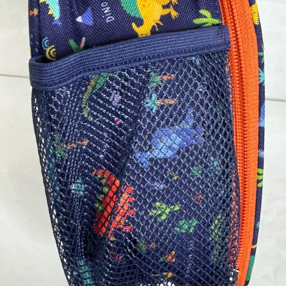 Kinsho Bento Blue Orange Dinosaur Insulated Lining Lunch Box Thermo Ice Pack NEW